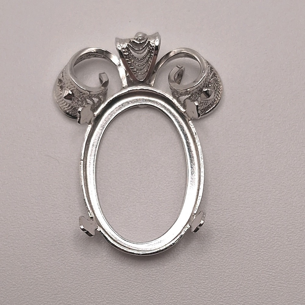 Filigree Pendant 925 Sterling Silver Setting Oval Pendant Open Setting Vintage
